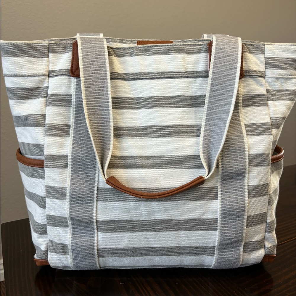 Pottery Barn Kids gray and cream striped bag
